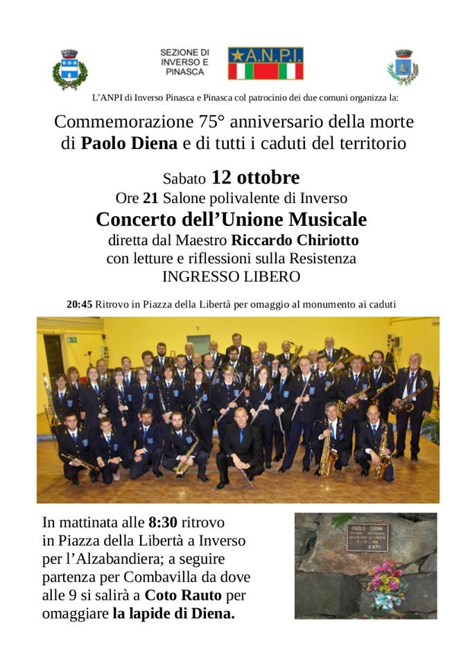 Concerto commemorazione per il 75° Anniversario della morte di Paolo Diena e di tutti i Caduti del territorio - Unione Musicale Inverso Pinasca