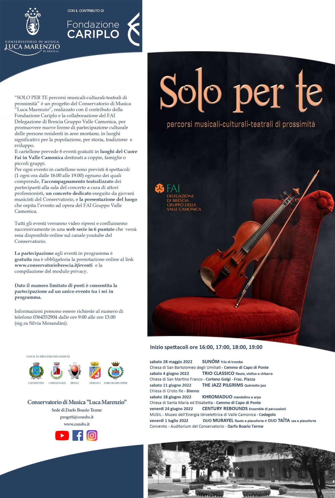 "Solo per te" percorsi musicali - culturali - teatrali di prossimità - Conservatorio di Musica "Luca Marenzio"